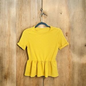 Yellow Peplum Top Blouse heart shaped print